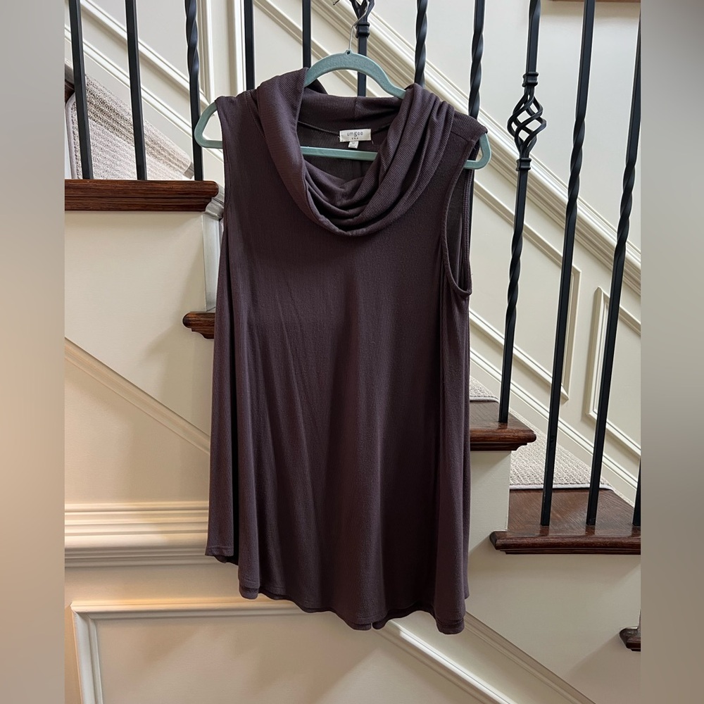 💚 Umgee Ribbed Brown Cowl Neck swing Top Medium